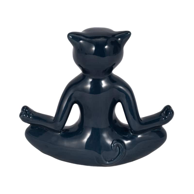 Sagebrook Home Ceramic Yoga Cat Figurine, Elegant Ceramic Centerpiece, Distinctive Accent for Your Decor - 8" x 3" x 7"