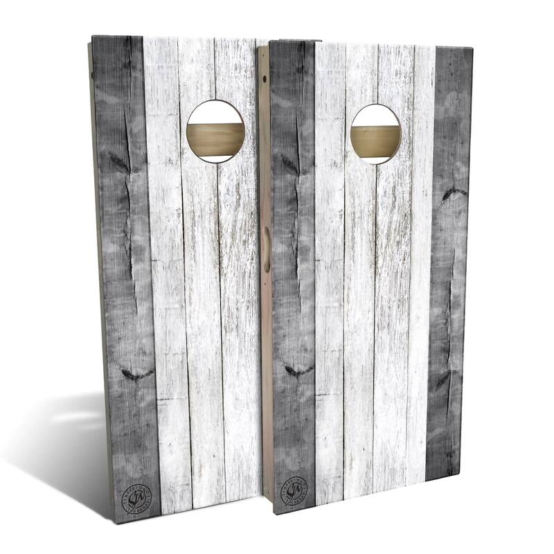 Grey Barn Wood Outdoor Cornhole Board Set - Backyard 2x4 - Include Carrying Case