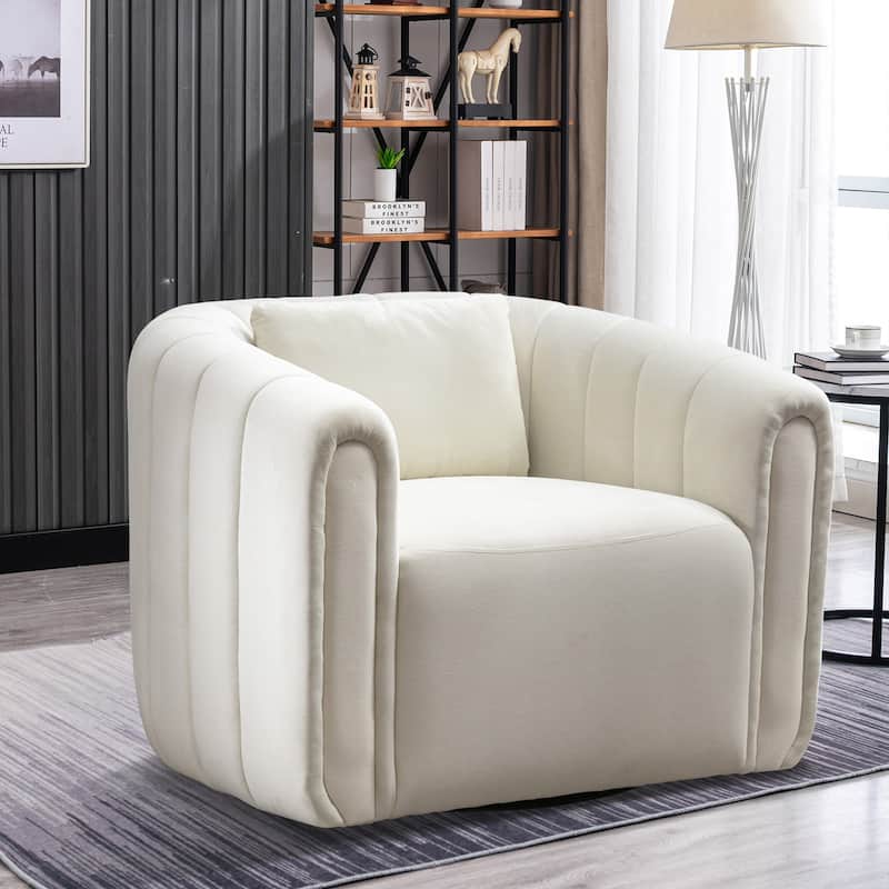 Ebello Oversize Velvet Swivel 360° Rotation Barrel Comfy Round Armchair With Plump Pillow Suitable For Living Room Bedroom - Beige
