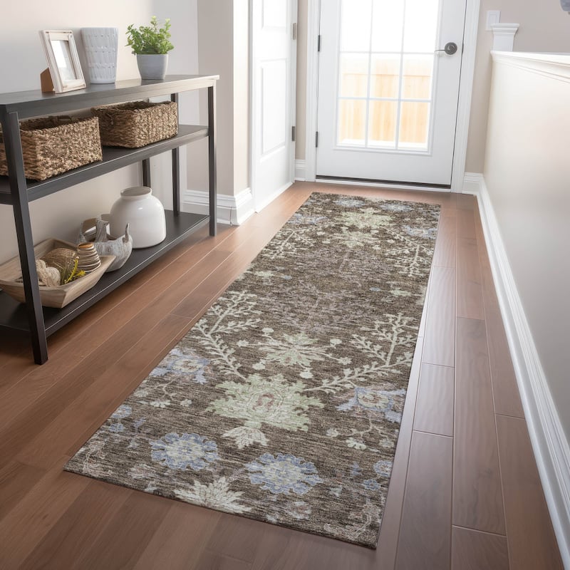 Machine Washable Indoor/ Outdoor Boho Traditional Chantille Rug - Brown - 2'3" x 7'6"