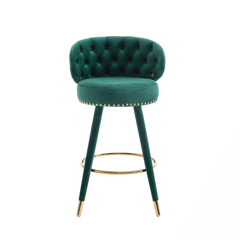 2PCS Counter Height Bar Stools With Solid Wood Legs