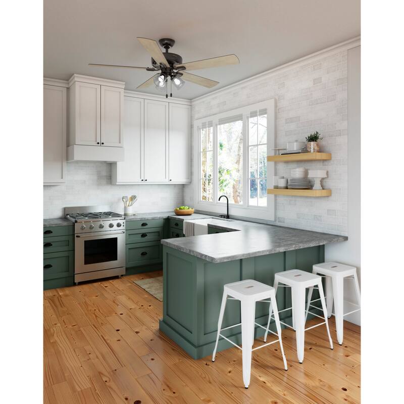 Hunter 60" Crestfield Ceiling Fan w/3-Light LED Light, Pull Chain - Farmhouse, Transitional, Rustic - Exclusive SureSpeed!