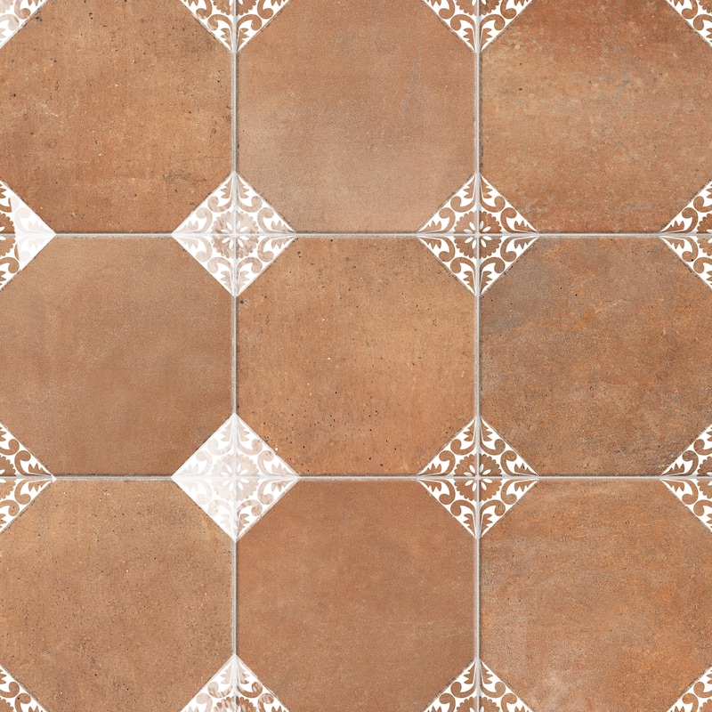 Merola Tile Degas Cotto with White Deco 8-7/8" x 8-7/8" Porcelain Floor and Wall Tile