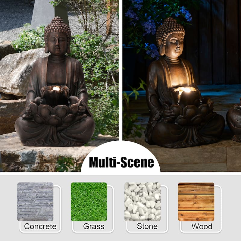 Glitzhome 23.25"H LED Lighted Buddha Statue Polyresin Outdoor Floor Fountain - 23.25"