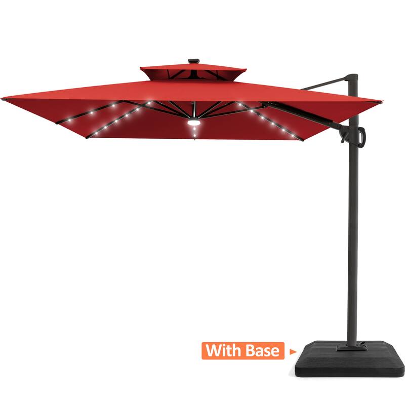 VredHom 9 x 11ft Outdoor Rectangular Dual Top Cantilever Patio Umbrella LED Light with Weights Base
