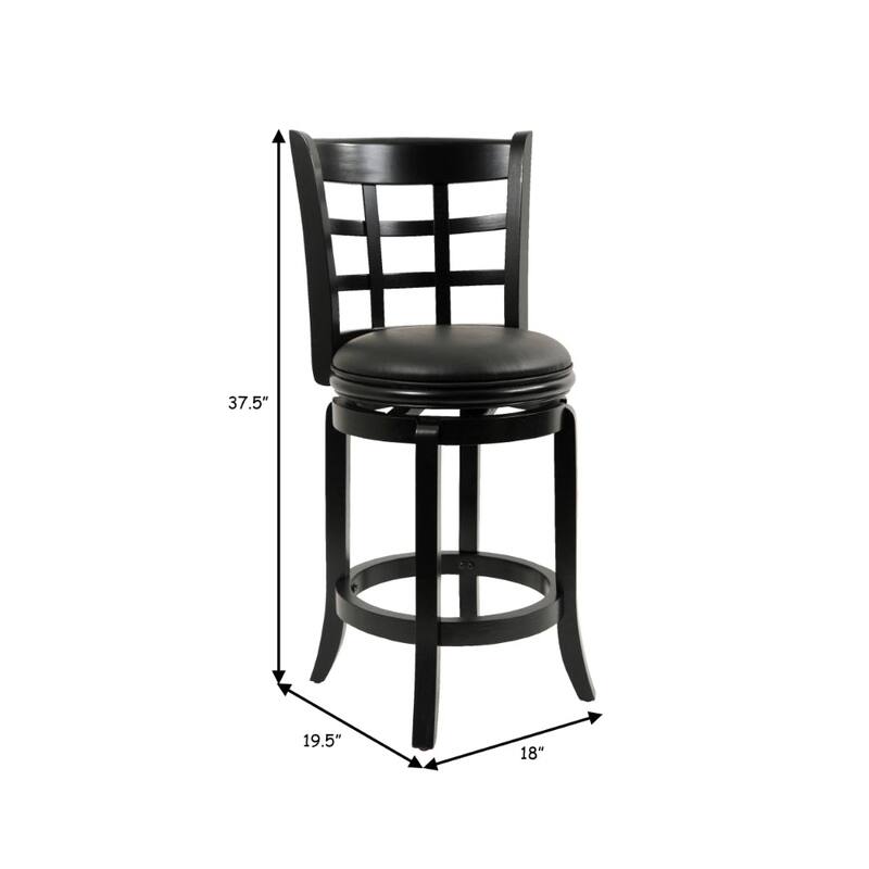 24 inch Swivel Counter Stool, Solid Wood - Black - 19.5 L x 18 W x 37.5 H Inches