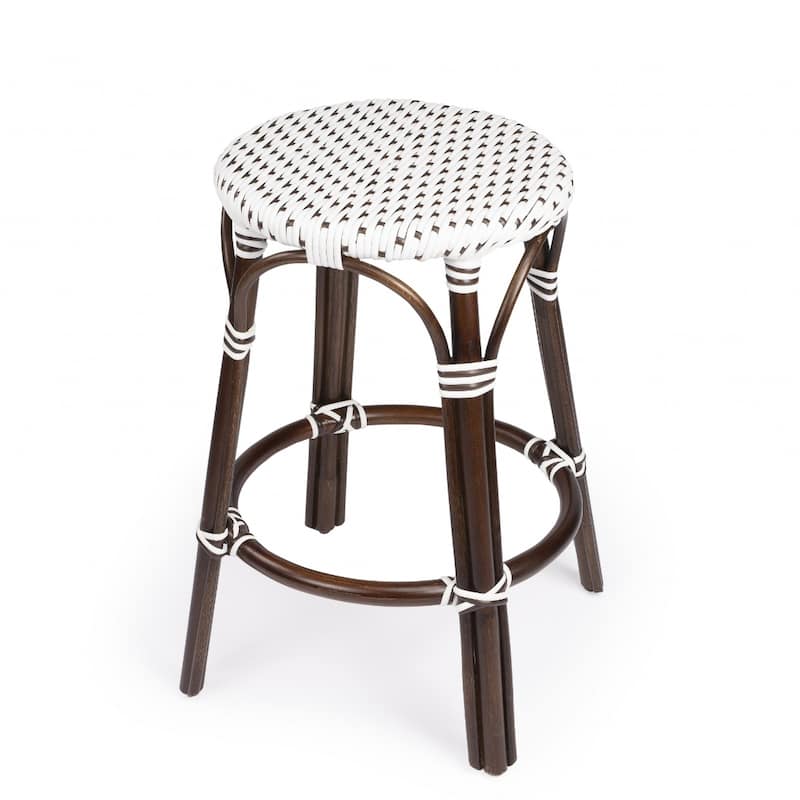 Rattan Backless Counter Height Bar Stool with Footrest, Water-Resistant
