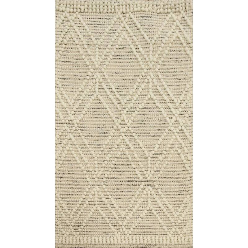 Hand Knotted Oriental 100% Wool Carpet Modern Geometric Beige & Ivories Modern Gotti Design Area Rug - 3' 3'' X 1' 10''