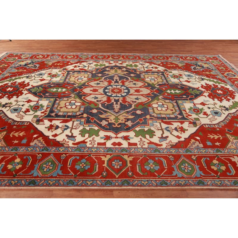 Medallion Heriz Serapi Indian Large Rug Handmade Wool Carpet - 9'11" x 13'10"
