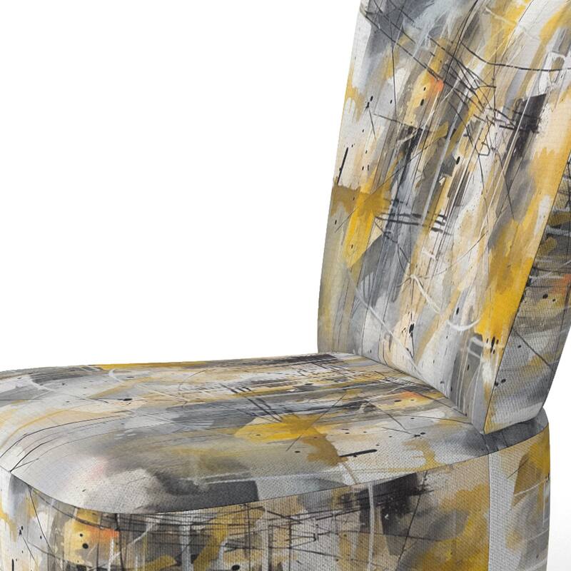 Designart "Yellow and Grey Beyond The Canvas I" Upholstered Abstract Accent Chair and Modern & Contemporary Arm Chair