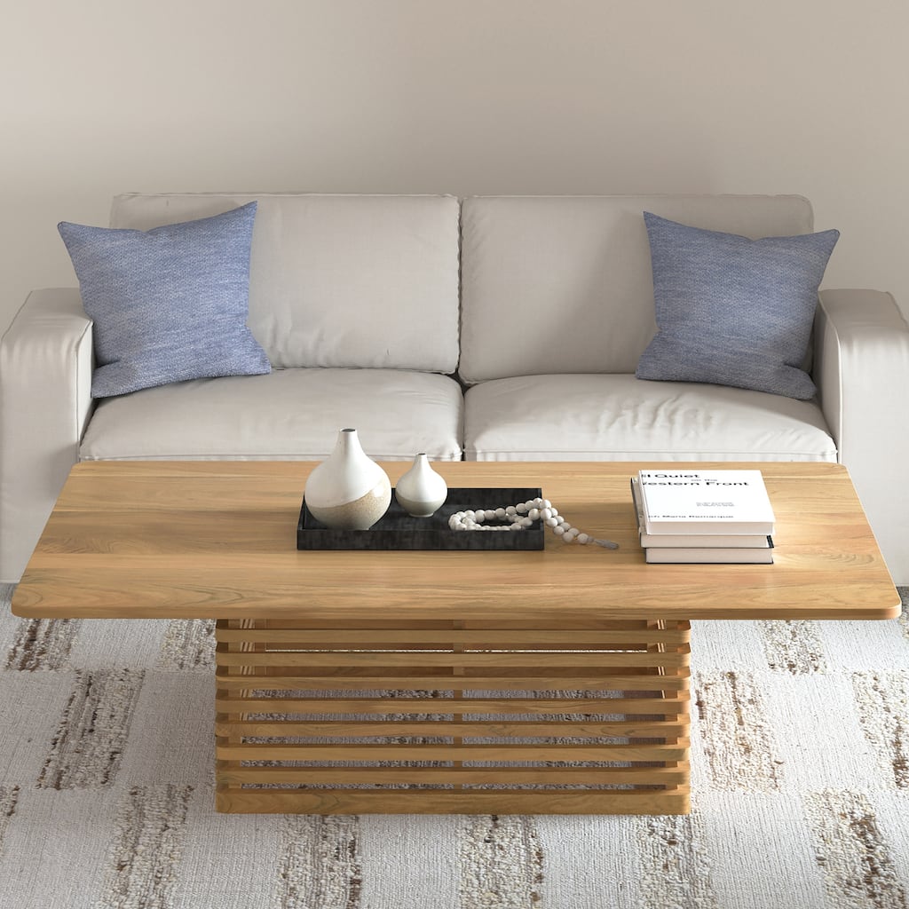 Sevita Round Mango Wood and Marble Modern Coffee Table, 36"W x 36"D x 18"H - 36"W x 36"D x 18"H
