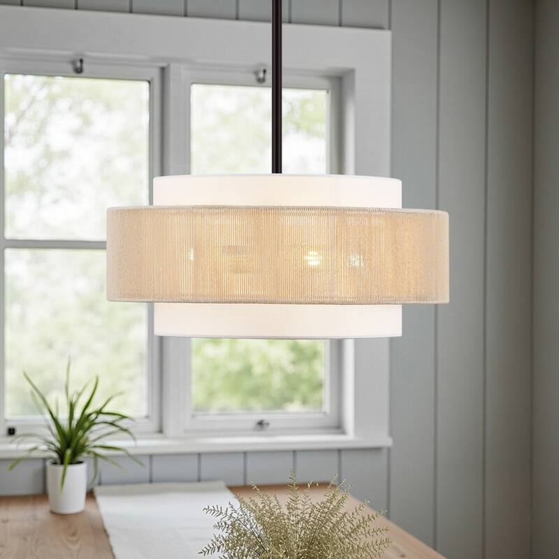 GetLedel 18" 4-Light Rope Drum Shaded Chandelier - Bronze