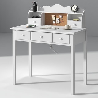 36 Inch White Computer Desk with Detachable Hutch and 5 Drawers for ...
