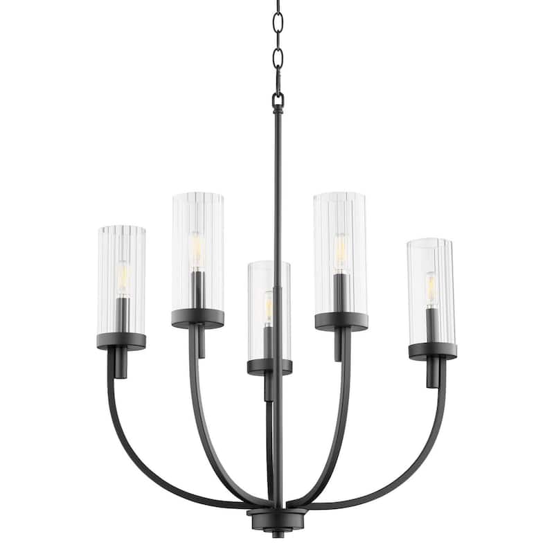 Quorum International 601-5 Ladin 5 Light 24" Wide Chandelier - Textured Black / Clear Fluted Glass
