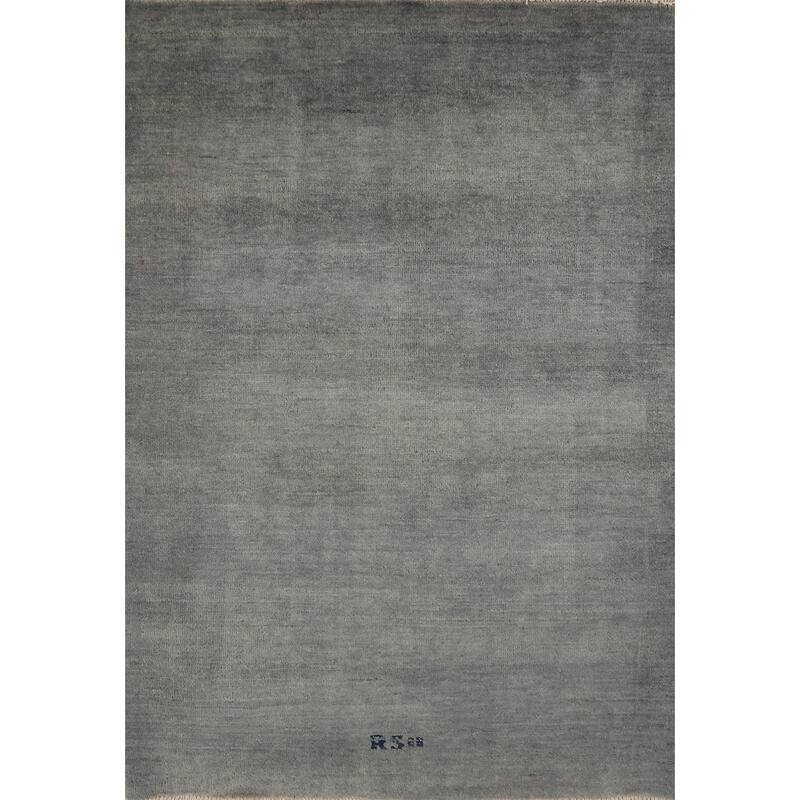 Modern Gabbeh Oriental Foyer Rug Hand-Knotted Grey Wool Carpet - 3'4"x 4'10"