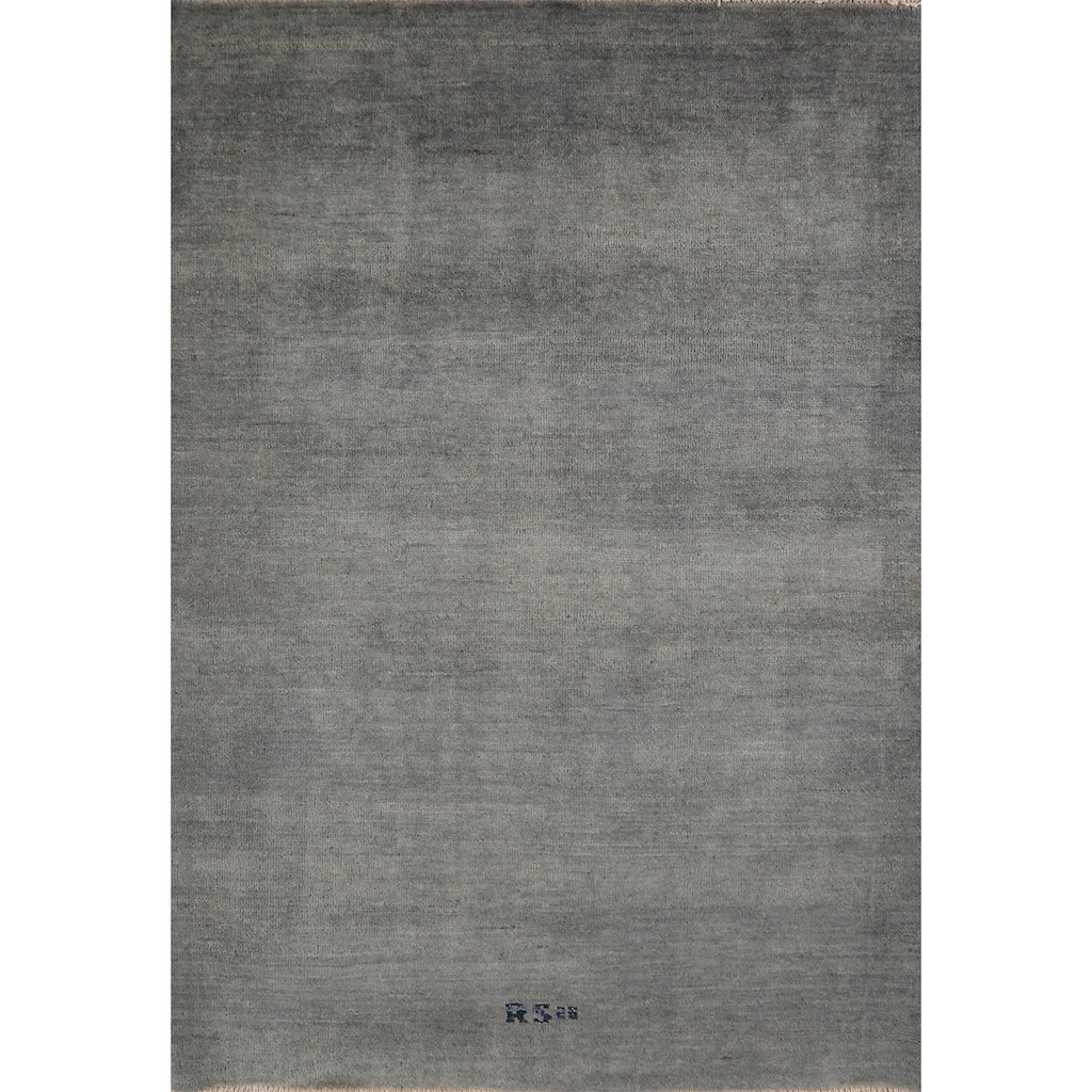 Modern Gabbeh Oriental Foyer Rug Hand-Knotted Grey Wool Carpet - 3'4"x 4'10"