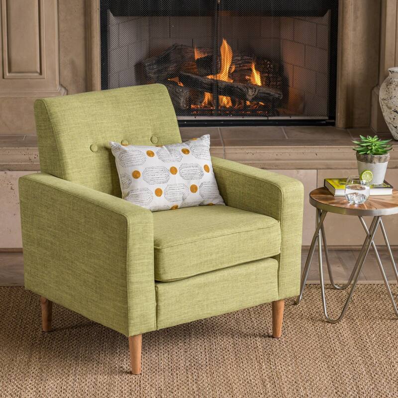Roomfitters Modern Upholstered Club Chair with Cushioned Seat, Button-Tufted Back and Wooden Legs for Living Spaces, Green