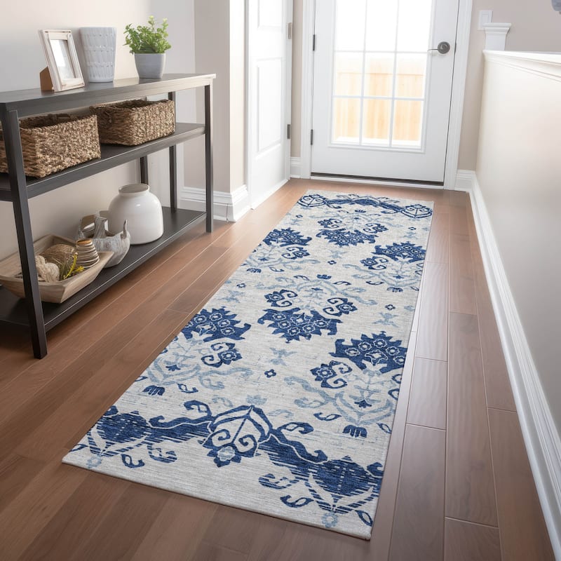 Premium Washable Super Soft Global Chic Mayfield Rug - Navy - 2' 3" x 7' 6"
