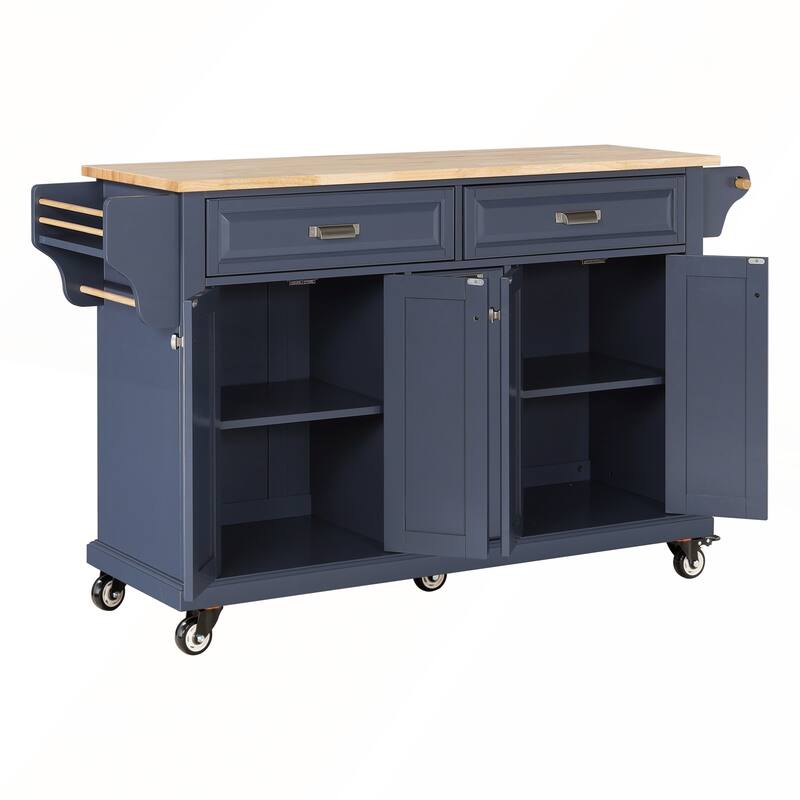 Kitchen Island with Rubber wood Countertop