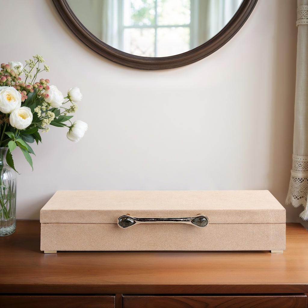 Gemstone Decorative Box with Sculptural Handle and Lid - 18", Tan - 18.0"