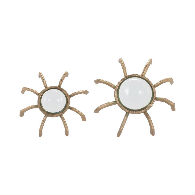 Sagebrook Home 8/10" Mazu Gold Aluminum Magnifyers, 3"H, Glass, Set of 2 - 10" x 10" x 3"