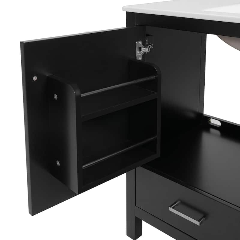Bathroom Vanity with Ceramic Sink, Storage Cabinet with Soft-Close Doors and Drawer, Bathroom Vanities with Storage Shelves