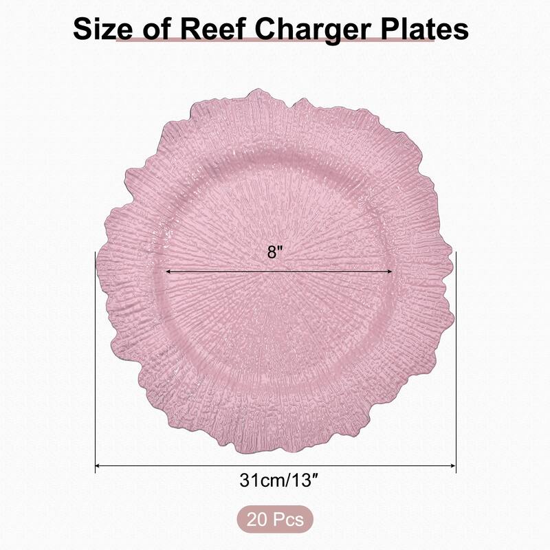 20pcs Reef Charger Plates Bulk, 13 Inch Plastic Floral Charger Plates - Pink