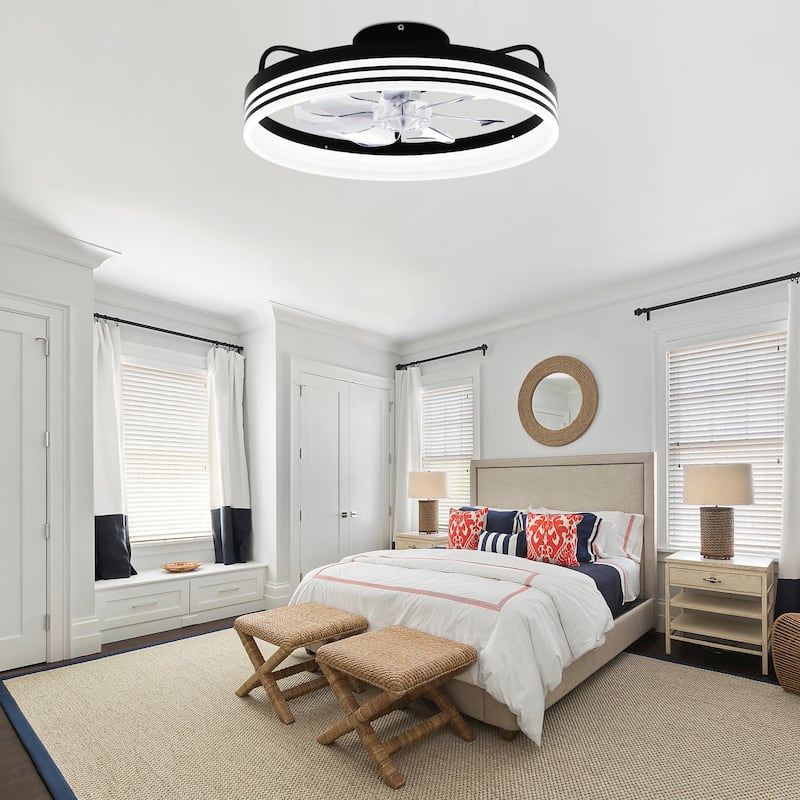 Cusp Barn 20-In Low Profile Fandelier Ceiling Fan with Light, Modern Flush Mount Dimmable LED Ceiling Light with APP Control