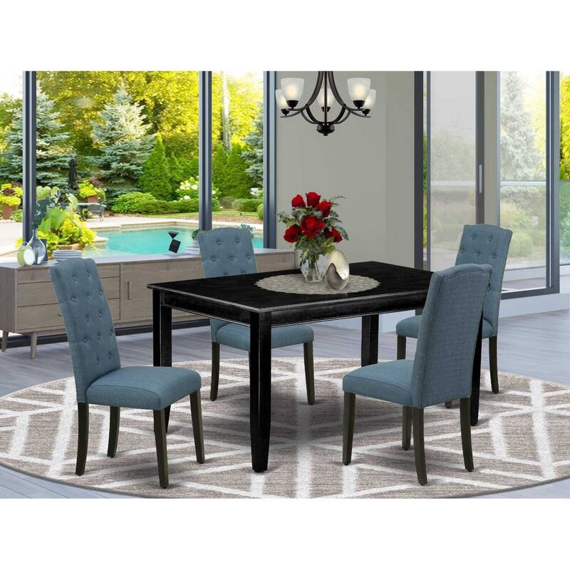 HomeStock 5-Pc Black Finish Solid Wood Top - Rectangular Dining Room Set - Seats 4