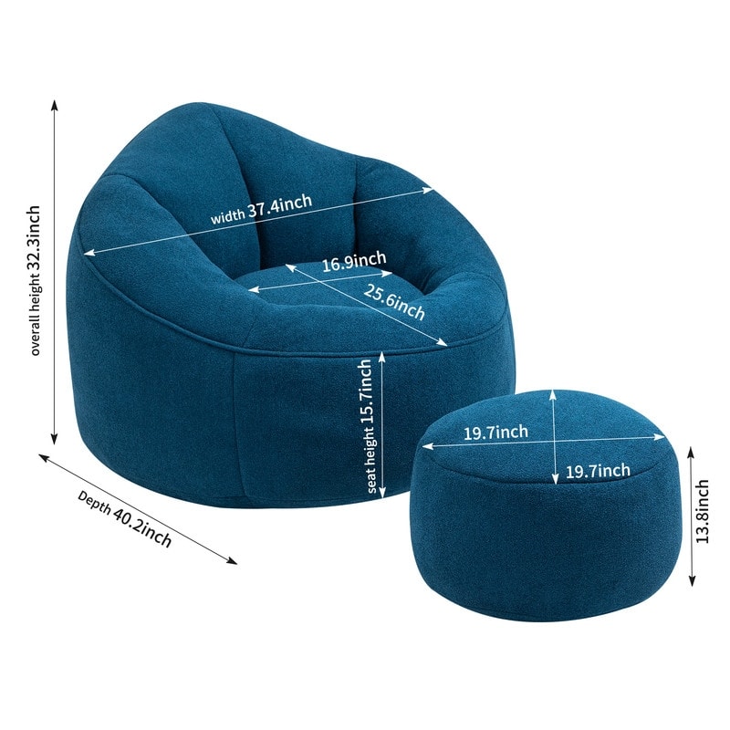 Bean Bag Chair w/Foot Stool in Multiple Colors, Giant Foam-Filled Furniture-Maximum Comfort Bean Bag