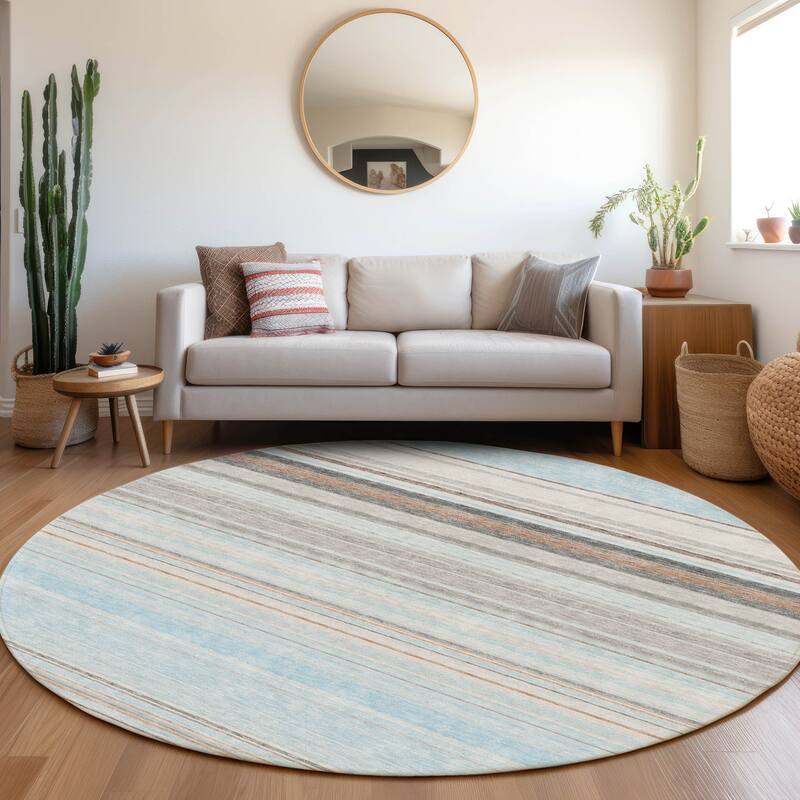 Premium Washable Super Soft Modern Stripes Mayfield Rug - Sky - 8' x 8'