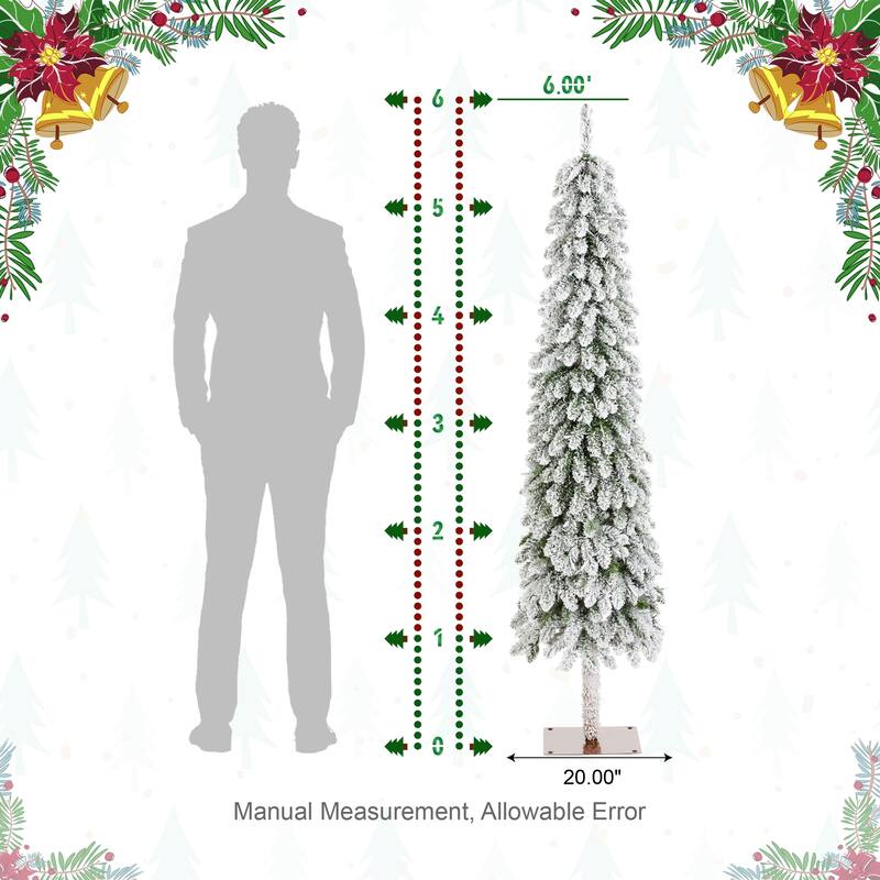 Glitzhome 4.5ft/6ft/7.5ft Pre-Lit Flocked Artificial Snowy Downswept Christmas Tree with Foot Pedal Control LED Lights