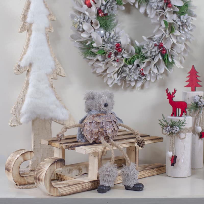 Glittered Pinecone Fuzzy Bear Christmas Figure - 5.5"