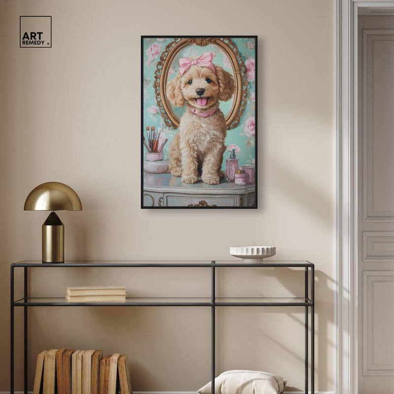 Puppy at the Vanity Canvas by Art Remedy