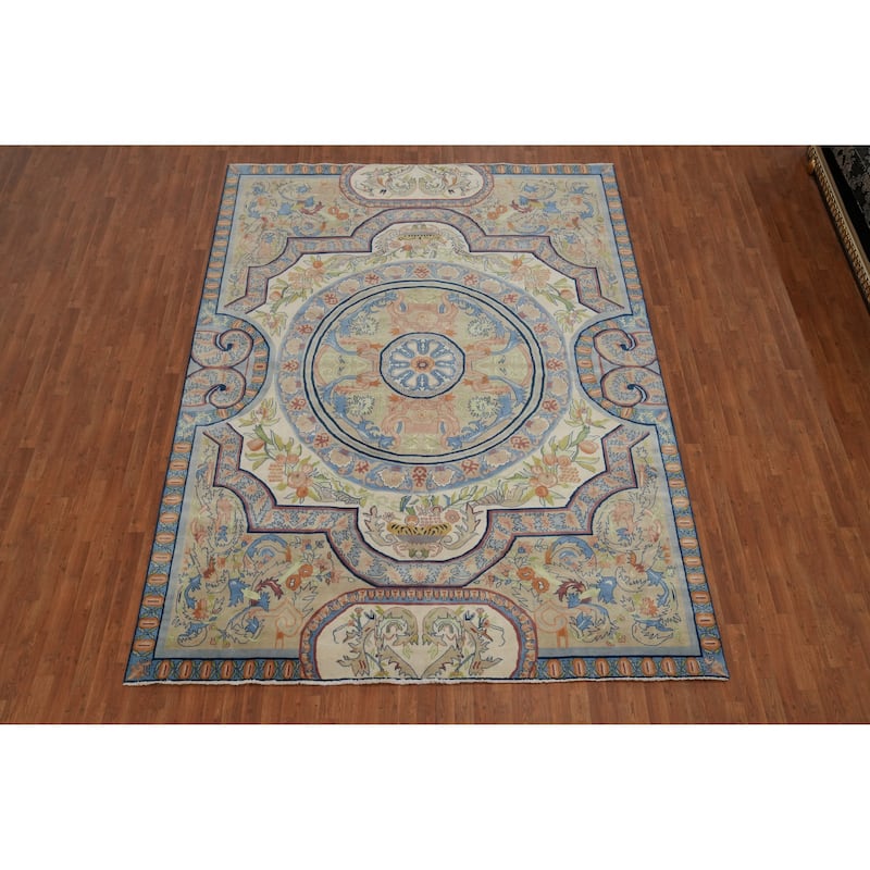 Hand-knotted Traditional Wool Beige Geometric Oriental Area Rug - 11' 9'' X 8' 9''
