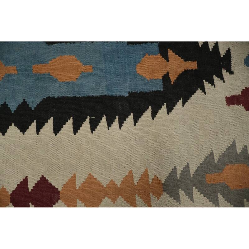 Hand Woven Oriental 100% Wool Carpet Southwestern Tribal Beige & Ivories Kilim Area Rug - 11' 10'' X 5' 2''