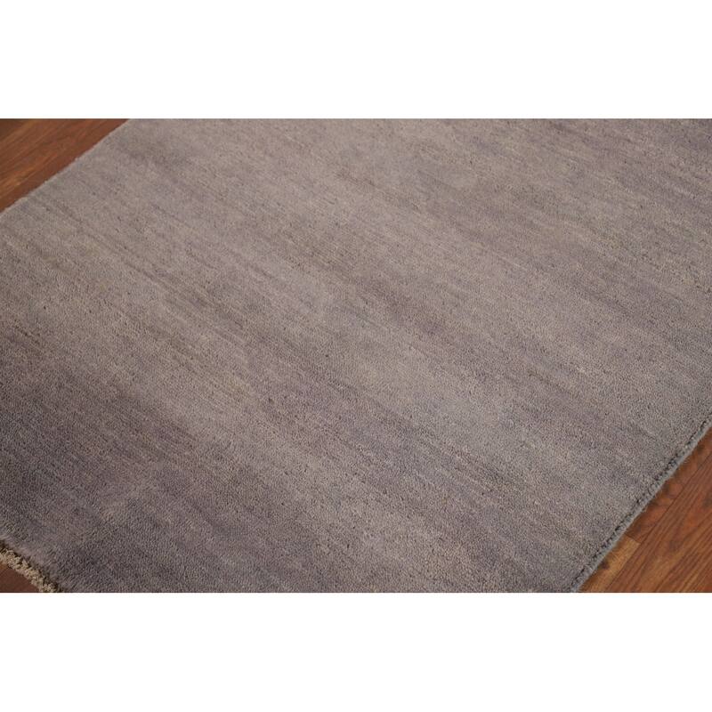 Gabbeh Modern Foyer Rug Handmade Grey Solid Wool Carpet - 2'10"x 3'11"