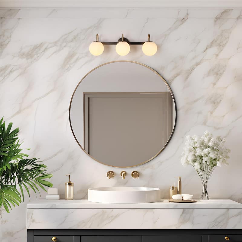 Aladari Modern Gold 3-Light Bathroom Vanity Lights Opal Glass Wall Sconces