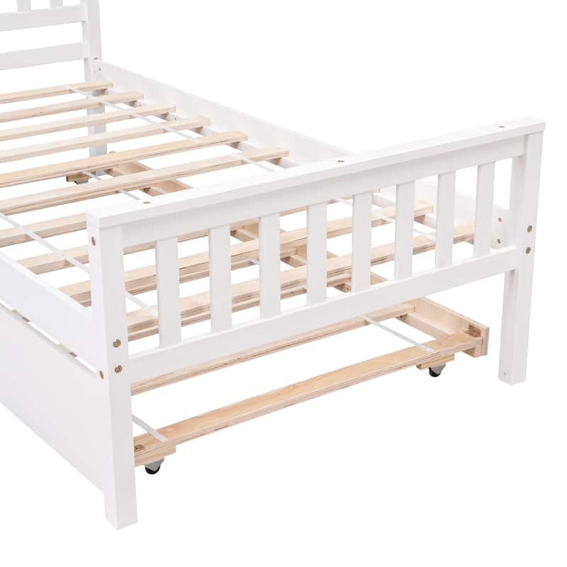 Twin Platform Bed with Trundle and Footboard for Bedroom