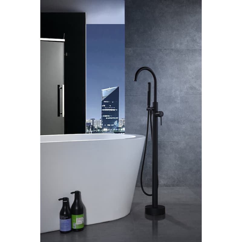 ANZZI Coral 2-Handle Freestanding Claw Foot Tub Faucet with Hand Shower in Matte Black
