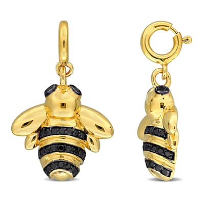 Miadora 1/10ct TW Black Diamond Bee Pendant Yellow Silver