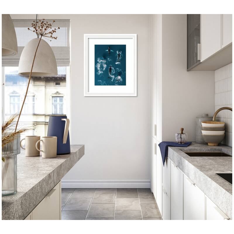 Kate and Laurel Framed Art School of Humpback Whales in the Blue Ocean by Michael Schauer