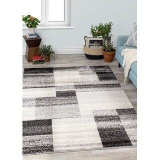 Covington Collection - Cream/Grey Distressed Blocks Rug - Bed Bath ...