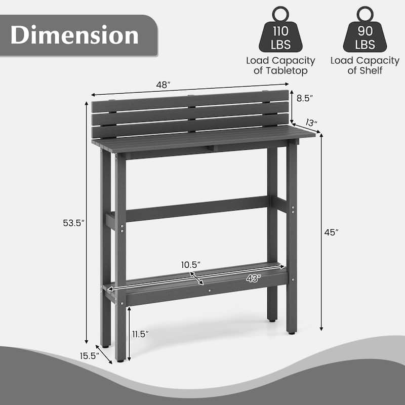 Costway 48" Outdoor Bar Table with Storage Shelf & Adjustable Foot - See Details
