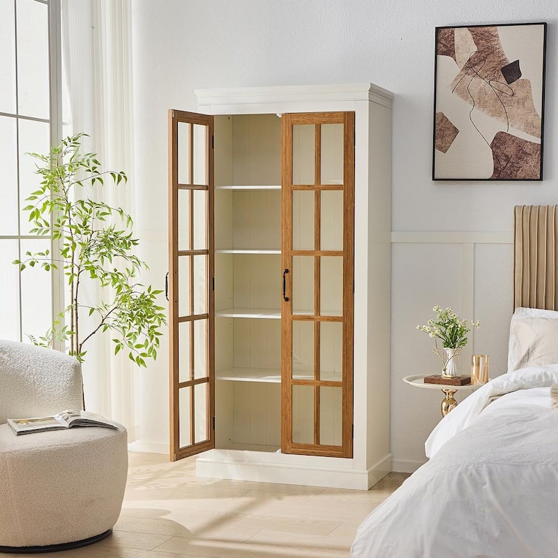 Glass Door Tall Storage Cabinet