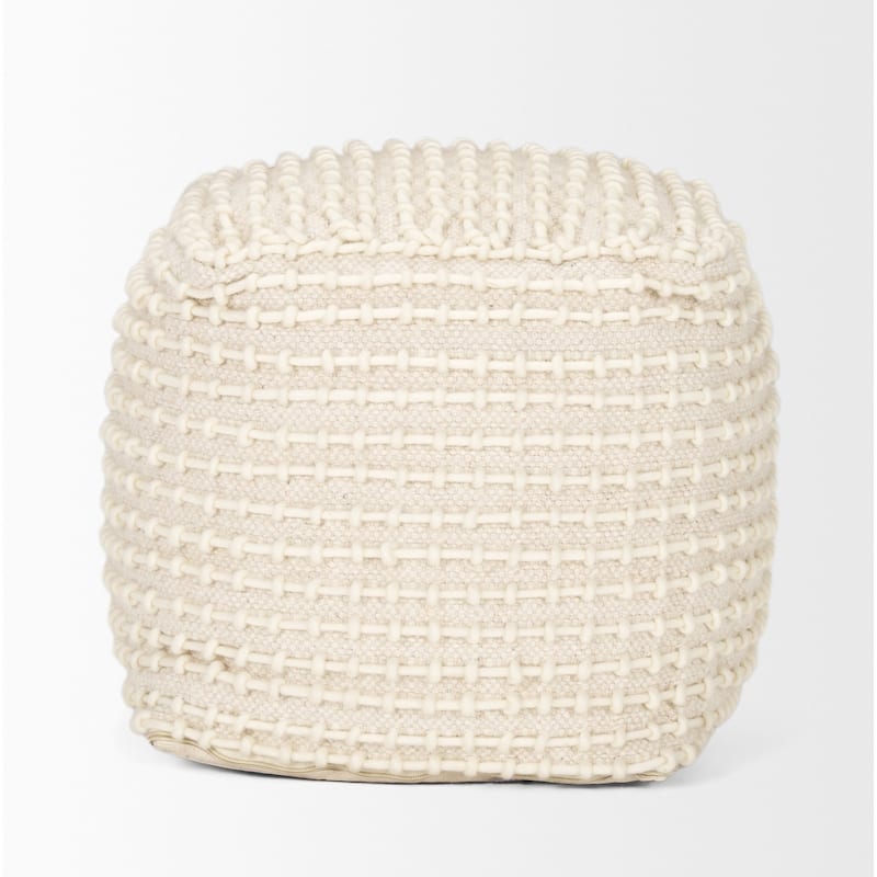 Sakaye Beige w/ Cream Stitched Patterned Pouf