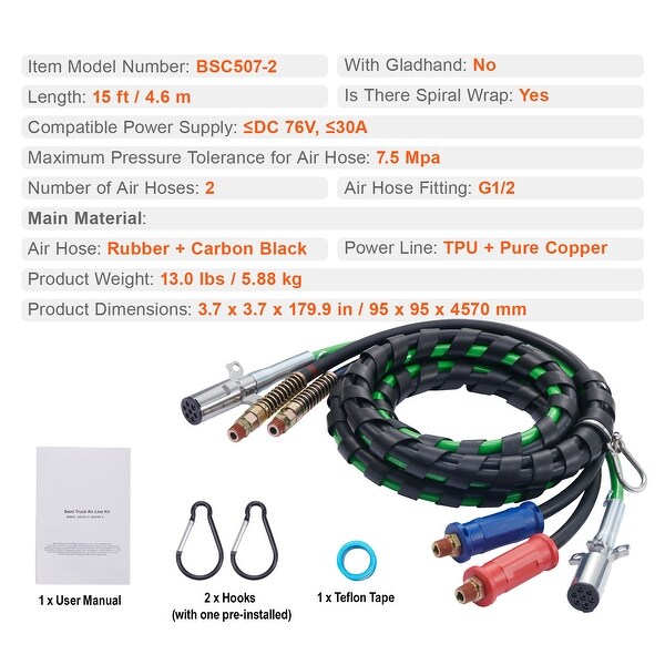Semi Truck Air Lines Kit, 3-in-1 Air Hoses & ABS Power Line for