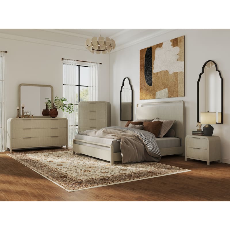 Roundhill Furniture Tavari 5-Piece Bedroom Set with Panel Bed, Dresser, Mirror, Nightstand, and Chest in Light Gray - Queen