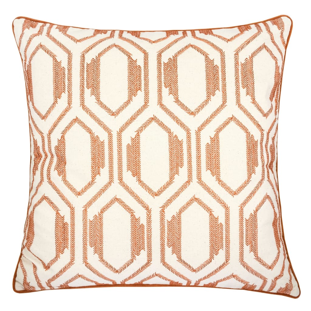 Geometric Embroidered Cotton Throw Pillow