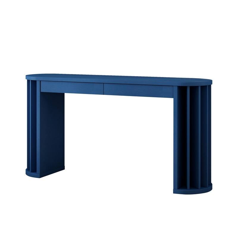 59" Curved Console Table with Straight Line Design for Living Room or Entryway Storage